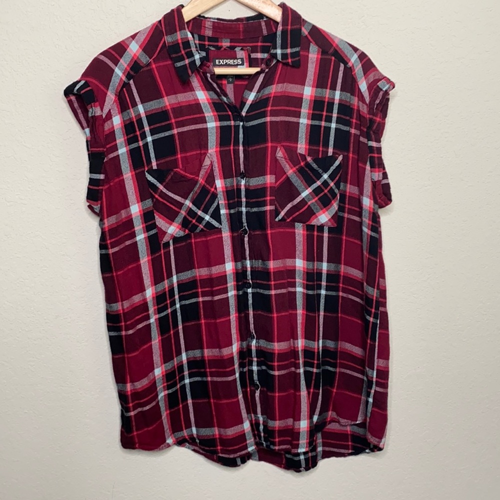 Express Sleeveless Plaid Blouse - Large